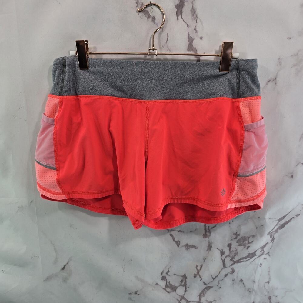 Athleta Shorts Womens Small Orange Gray Running Lined Mid Rise High Vis Neon